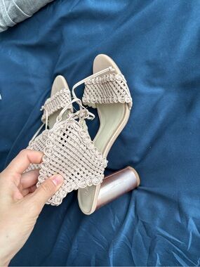 Wittner Nude Woven Lace-Up Block Heel Sandals
